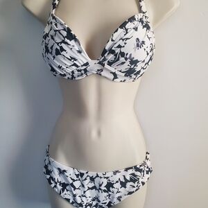 Floral Black and White Bikini Set